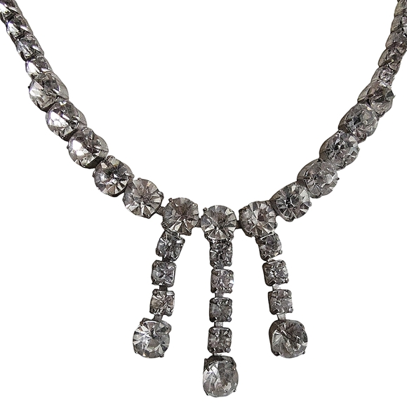 Antique Signed Made In Czechoslovakia Prong Set Rhinestone Choker Necklace - Picture 5 of 12